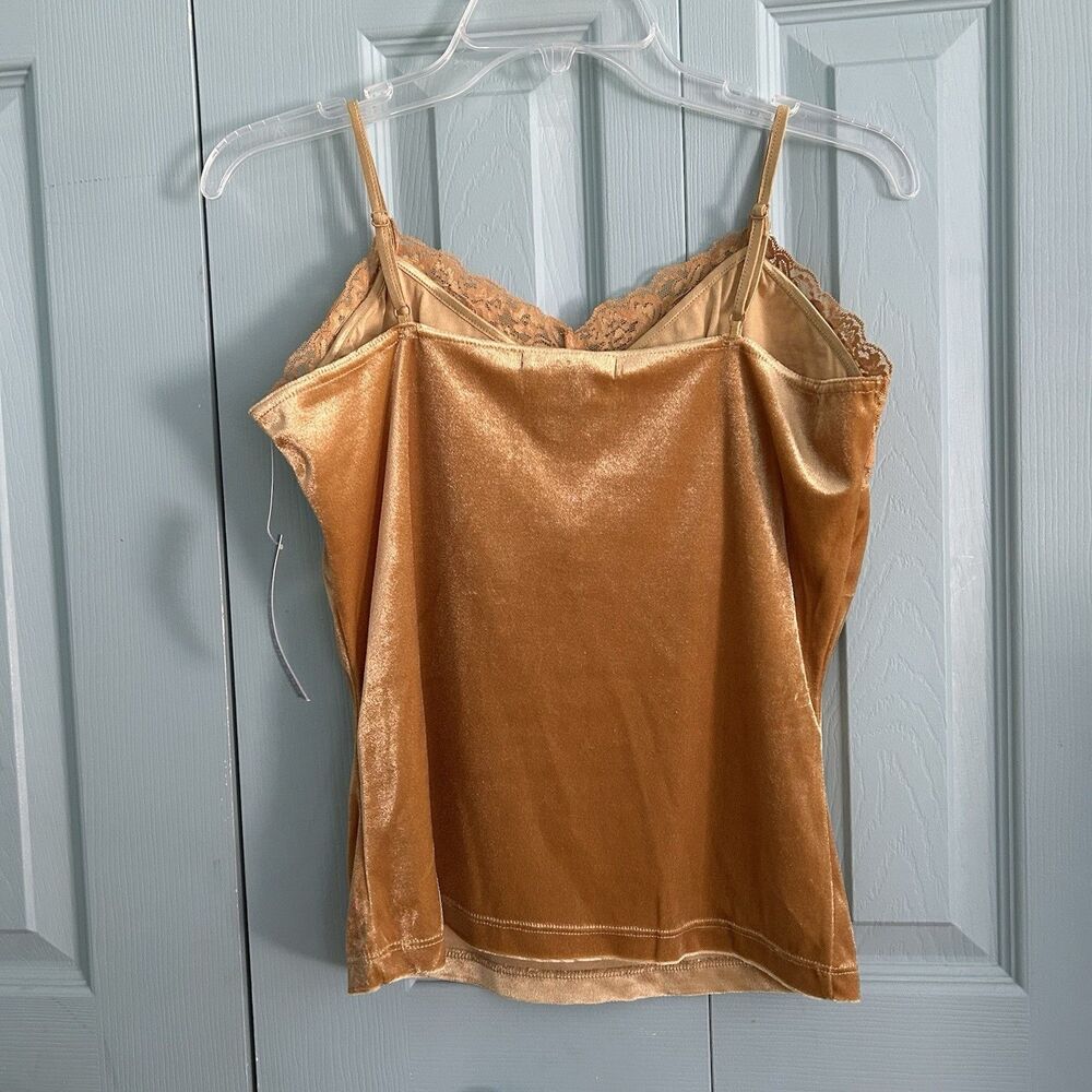 Maurice Sasson‎ Y2K Gold Velvet Lace Tank Top Medium Fairycore Whimsigoth V-Neck - Picture 7 of 9